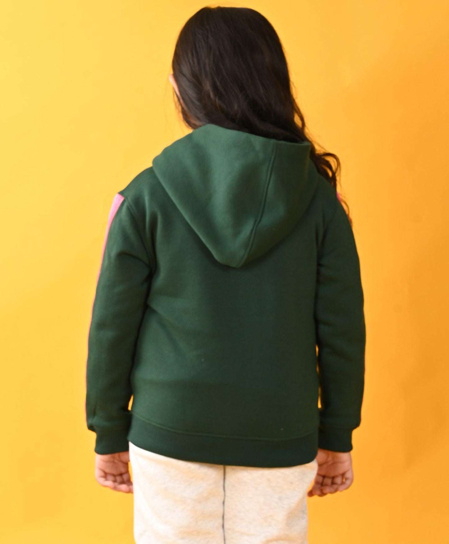 OLIVE FLEECE PINK GLITTER TAPE ZIPPER HOODIE D - OLIVE