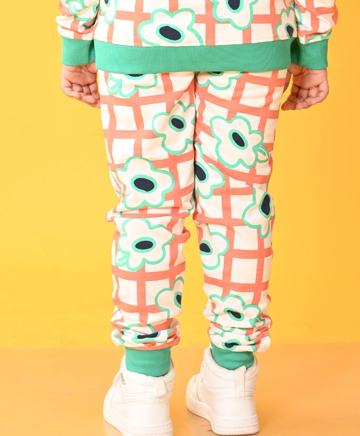 FLORAL CHECK FLEECE GIRLS JOGGER - WHITE