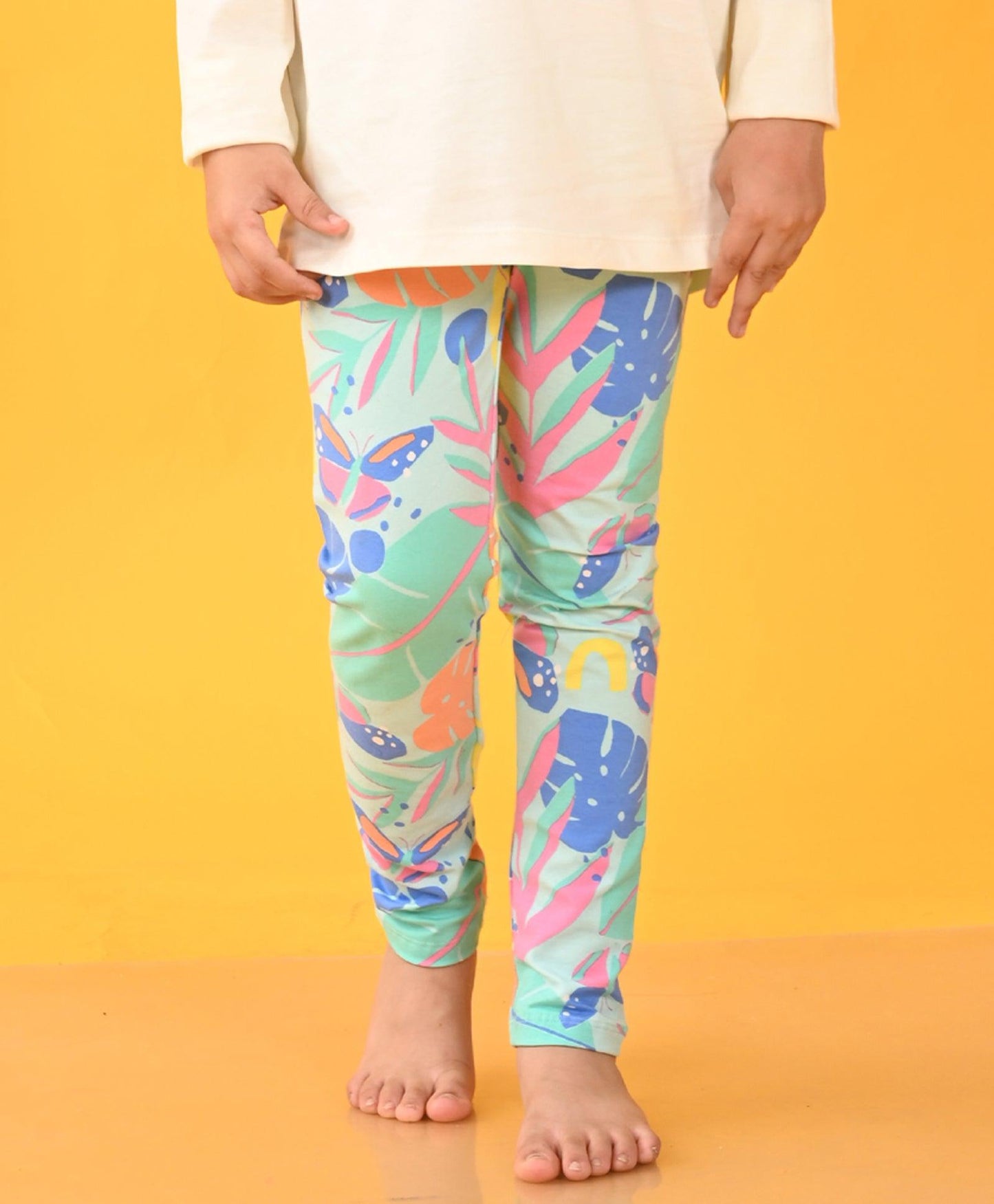 AQUA FLOWER GIRLS LEGGING - AQUA