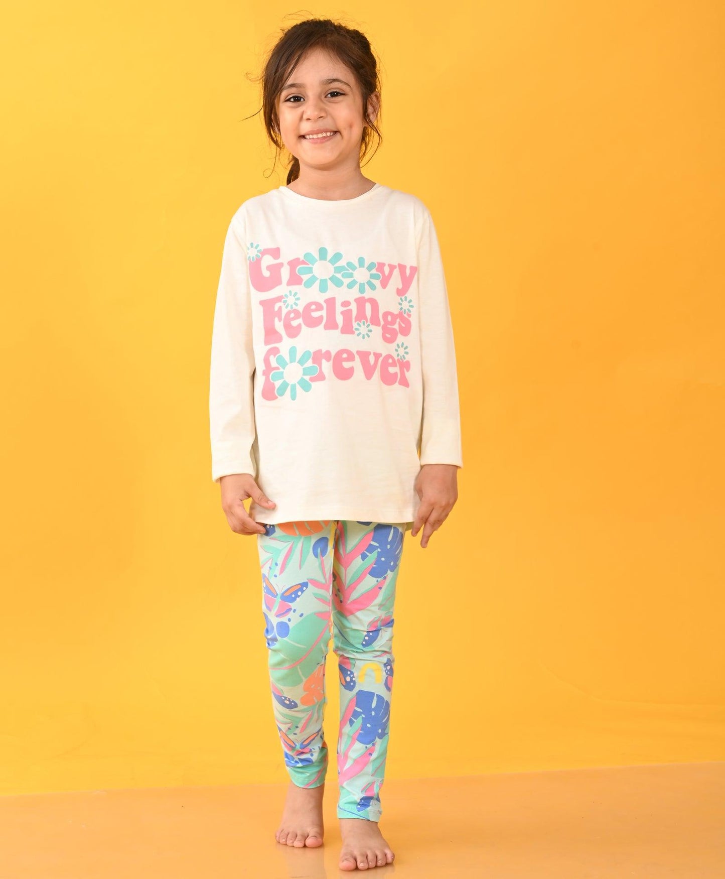 AQUA FLOWER GIRLS LEGGING - AQUA