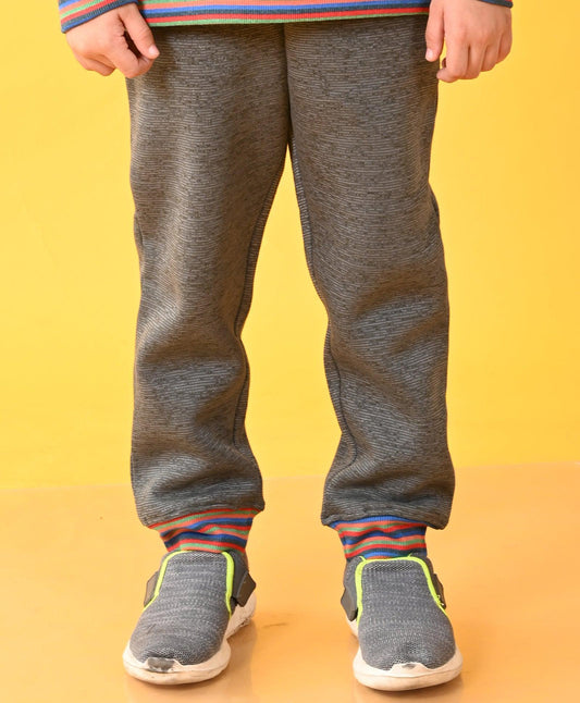 DARK GREY MELANGE FLEECE MULTICOLOR RIB JOGGER - GREY - Anthrilo
