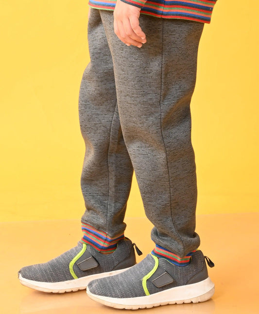 DARK GREY MELANGE FLEECE MULTICOLOR RIB JOGGER - GREY - Anthrilo