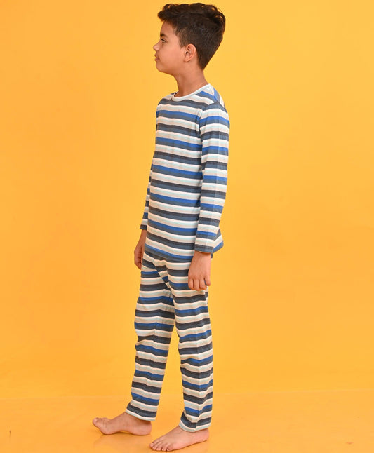 ANTHRA MELANGE SKY STRIPED LONG SLEEVES PYJAMA SET - Anthrilo