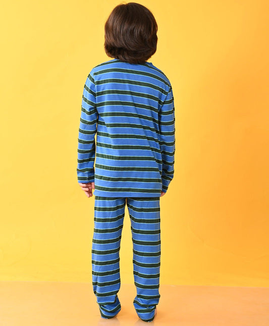 ROYAL GREEN TURQUOISE STRIPED LONG SLEEVES BOYS PYJAMA SET - Anthrilo