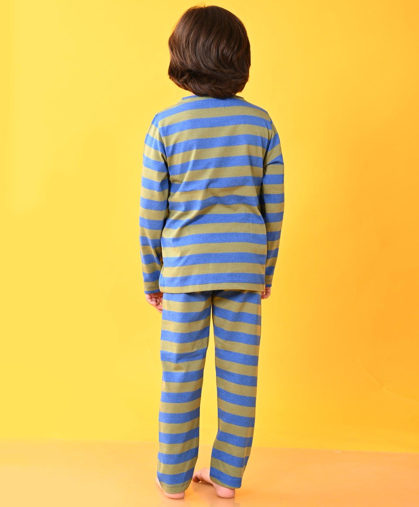 BLUE GREEN MELANGE STRIPED BOYS LONG SLEEVES PYJAMA SET