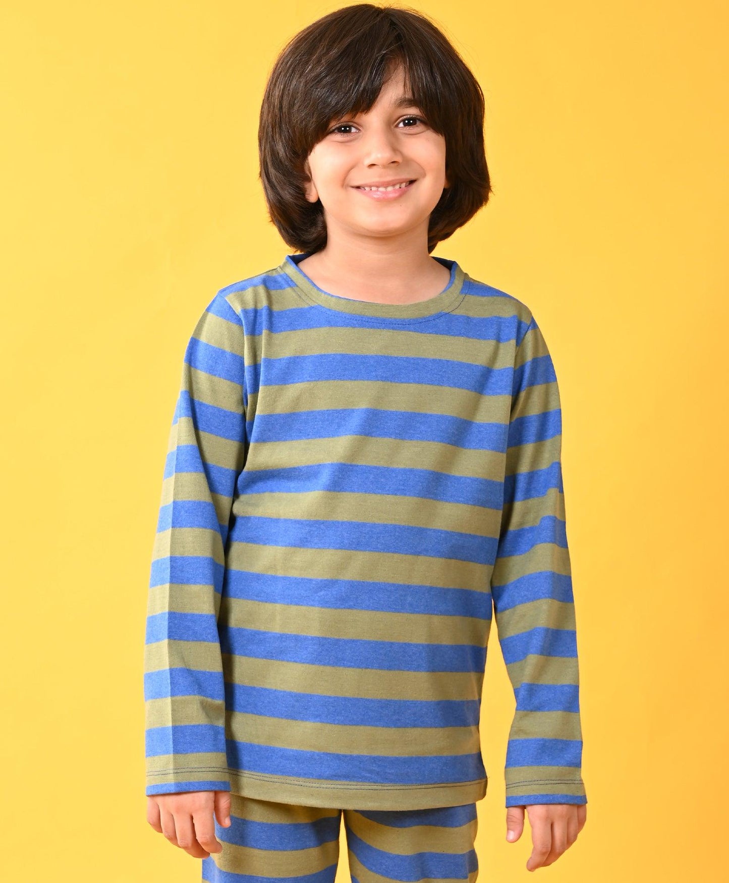 BLUE GREEN MELANGE STRIPED BOYS LONG SLEEVES PYJAMA SET