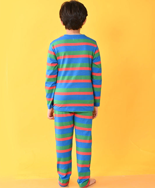 GREEN ROYAL RED STRIPED BOYS LONG SLEEVES PYJAMA SET - Anthrilo