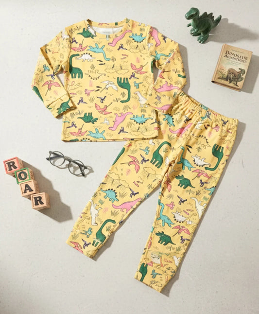 RAINING DINOSAUR LONG SLEEVES PYJAMA SET - YELLOW