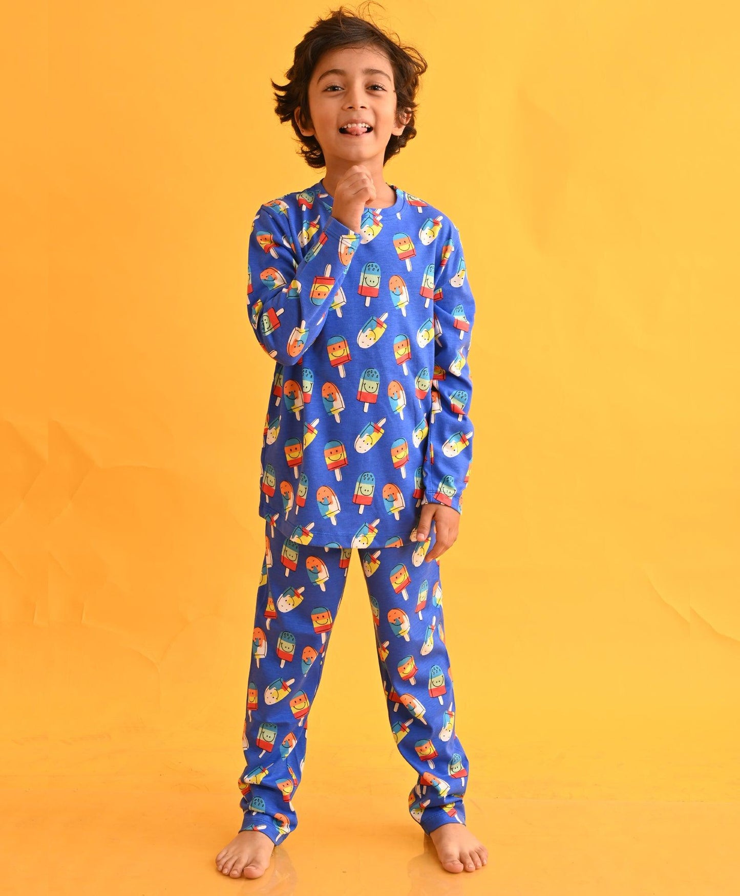 ICECREAM SMILE LONG SLEEVES PYJAMA SET - BLUE