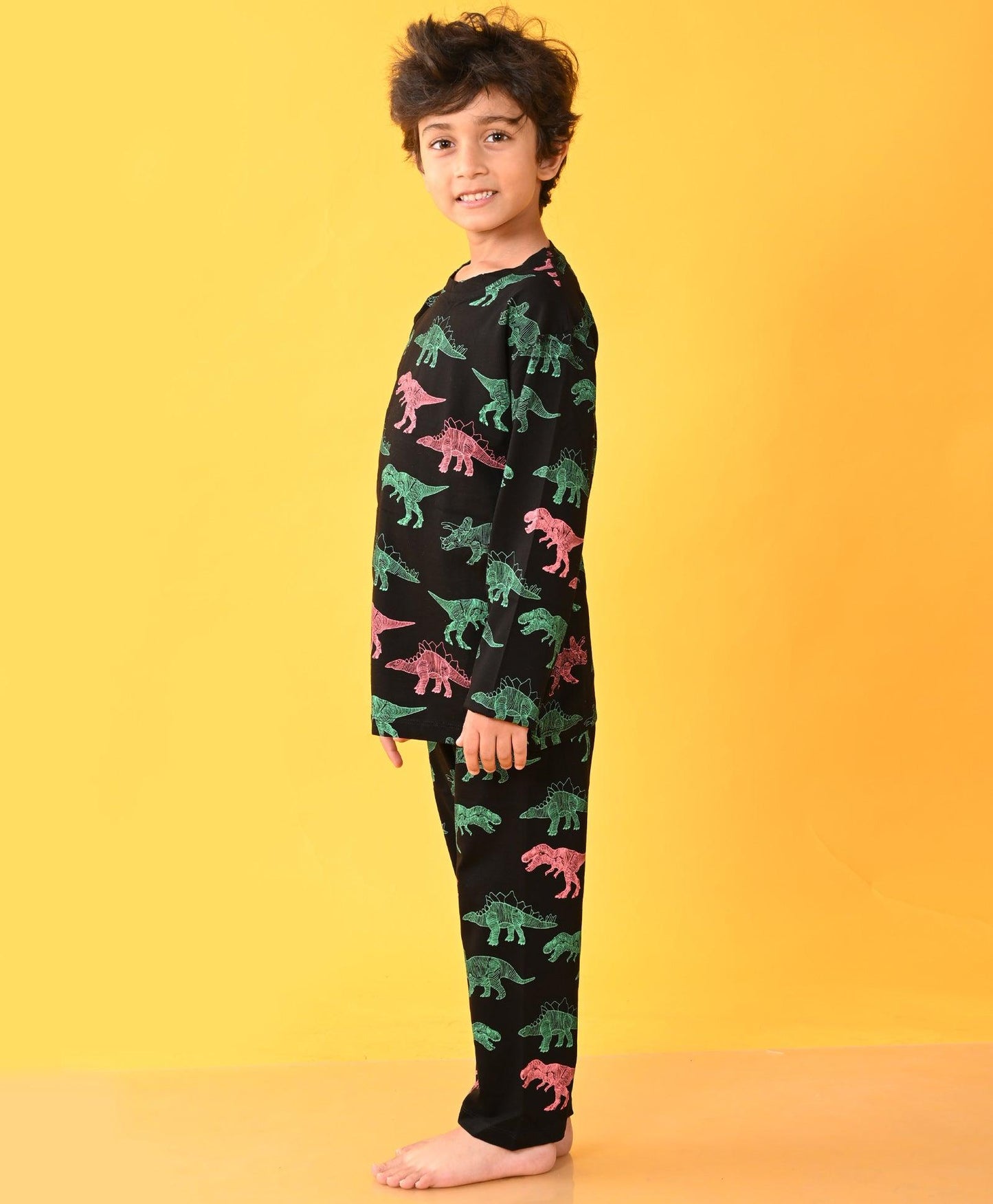 DINOSAUR BLACK LONG SLEEVES PYJAMA SET - BLACK