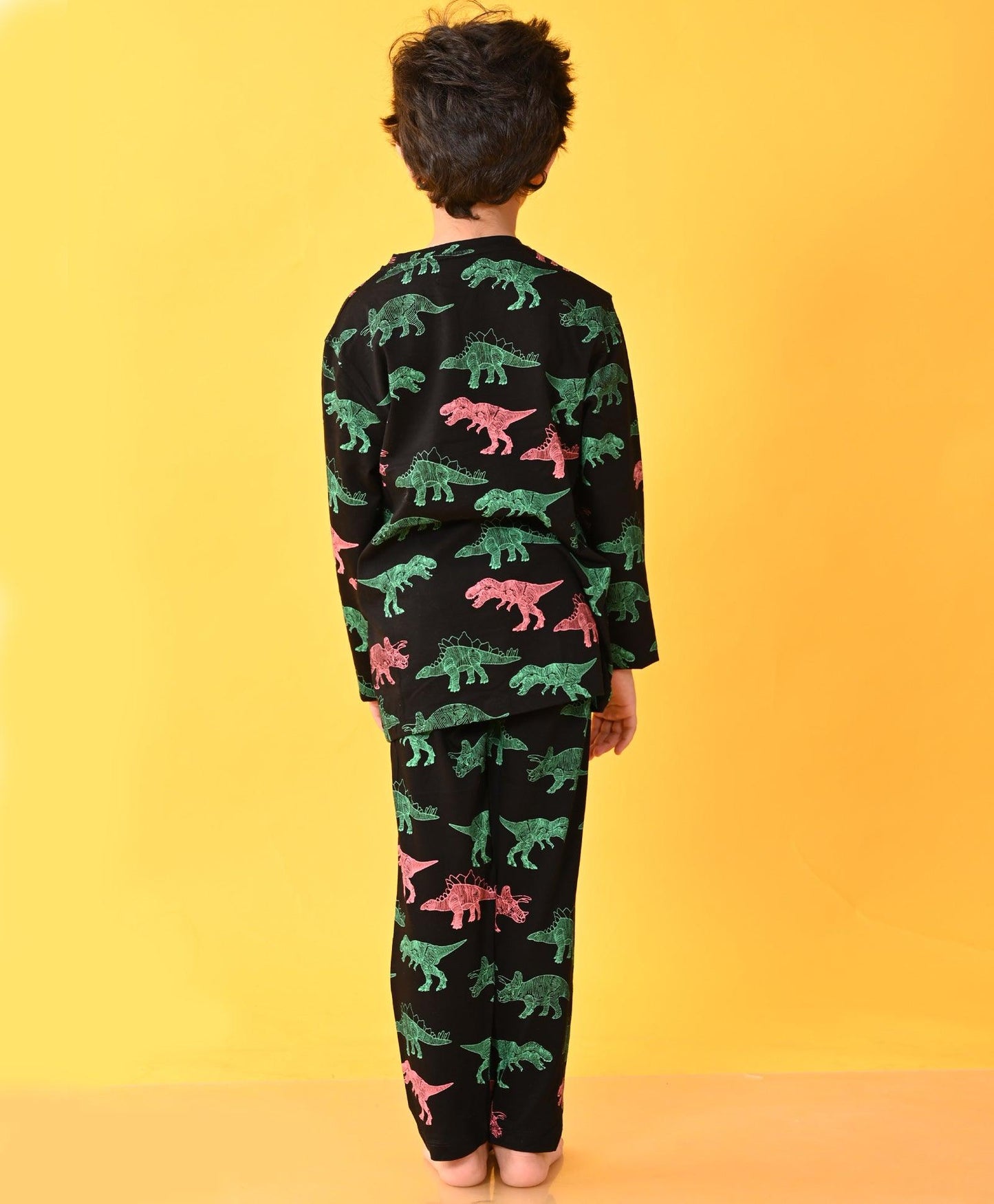 DINOSAUR BLACK LONG SLEEVES PYJAMA SET - BLACK