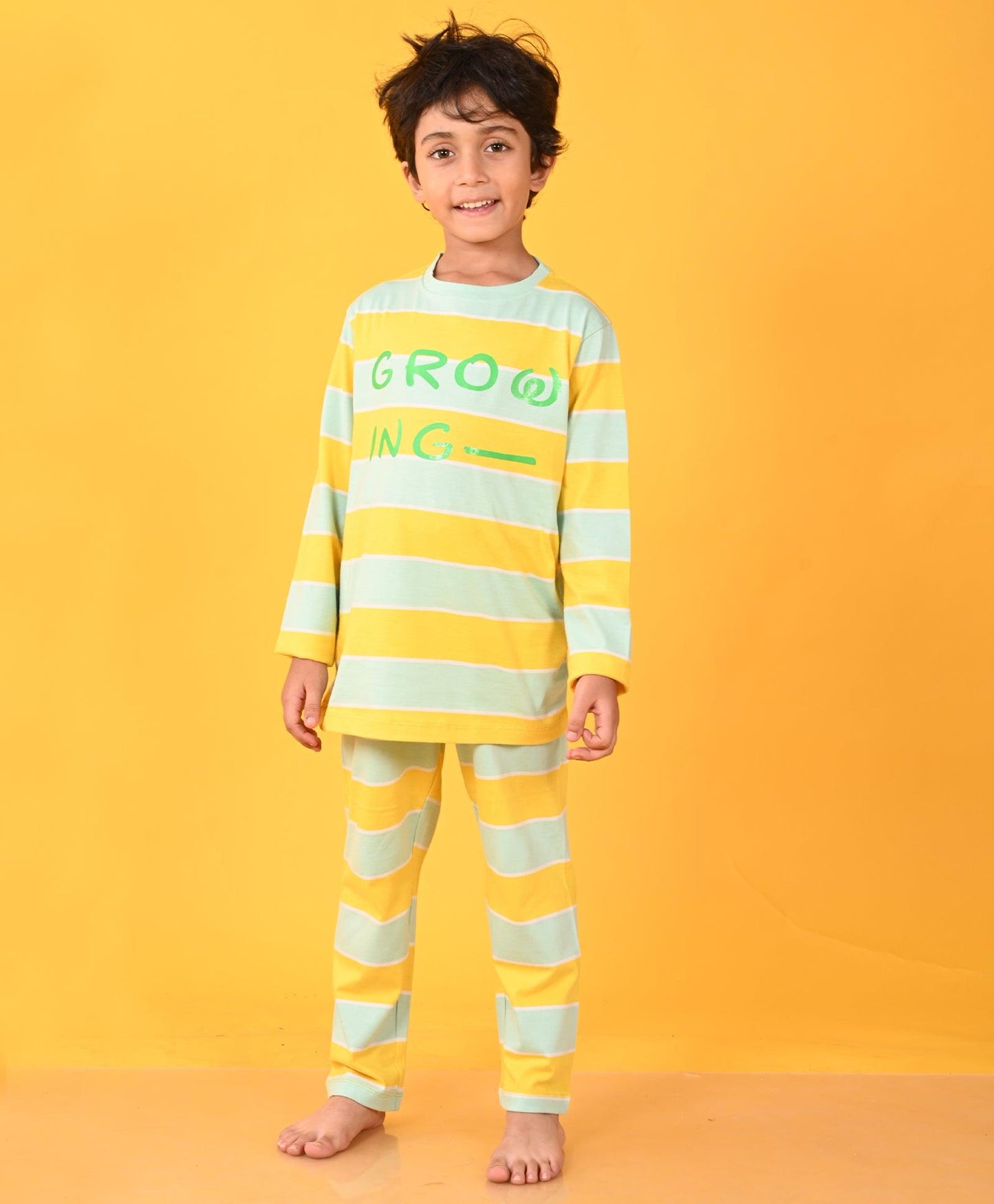 GROWING AQUA YELLOW STRIPE LONG SLEEVES PYJAMA SET - YELLOW