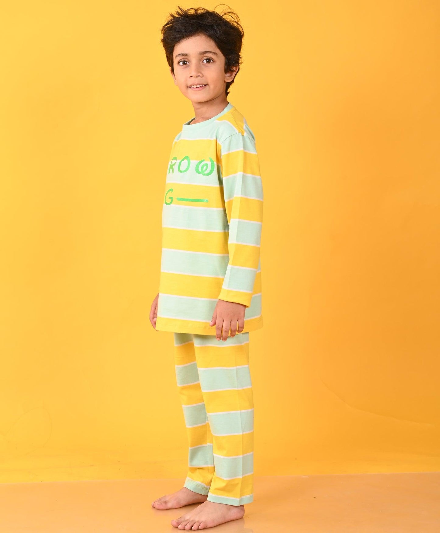 GROWING AQUA YELLOW STRIPE LONG SLEEVES PYJAMA SET - YELLOW