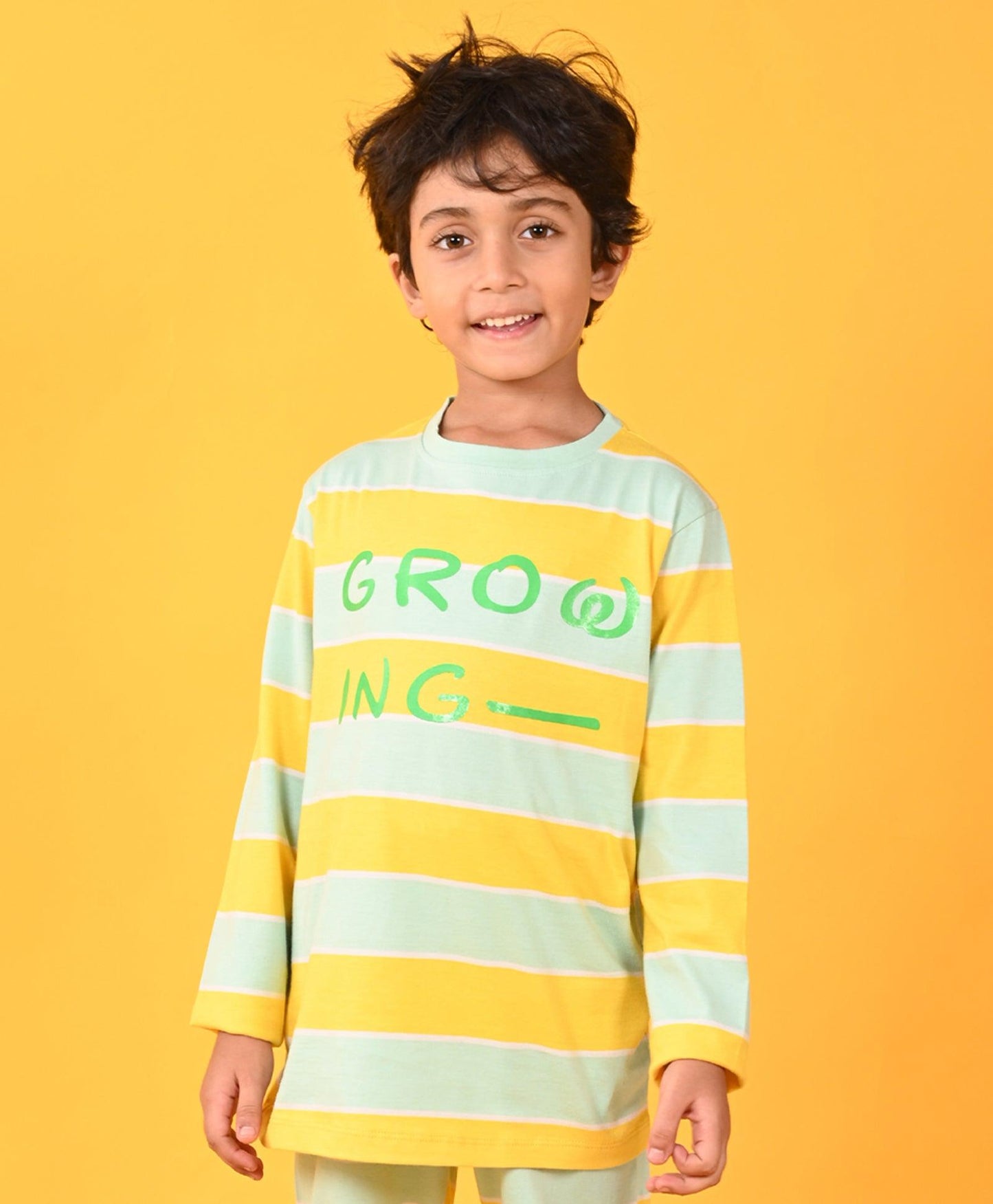 GROWING AQUA YELLOW STRIPE LONG SLEEVES PYJAMA SET - YELLOW - Anthrilo