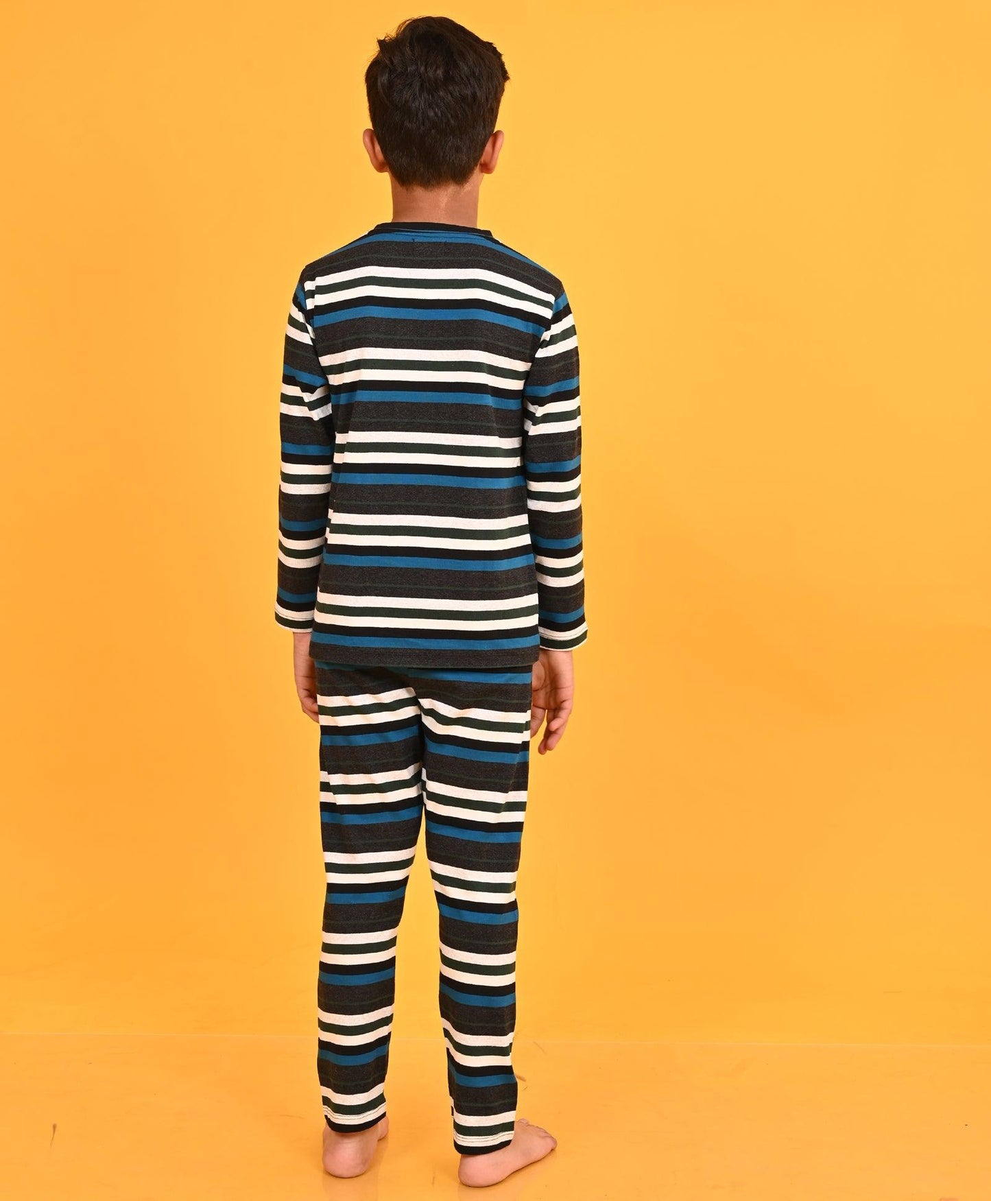 GREY BLUE TURQUOISE STRIPED LONG SLEEVES BOYS PYJAMA SET