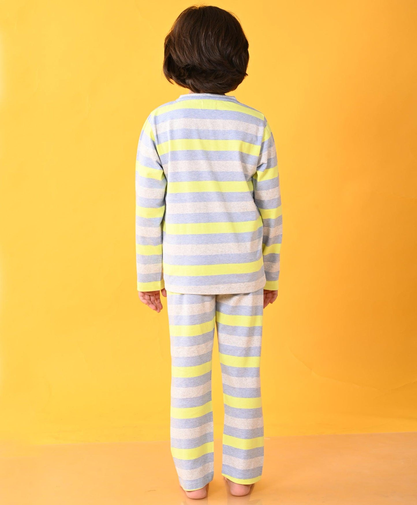 GREY BLUE LIME STRIPED LONG SLEEVES BOYS PYJAMA SET