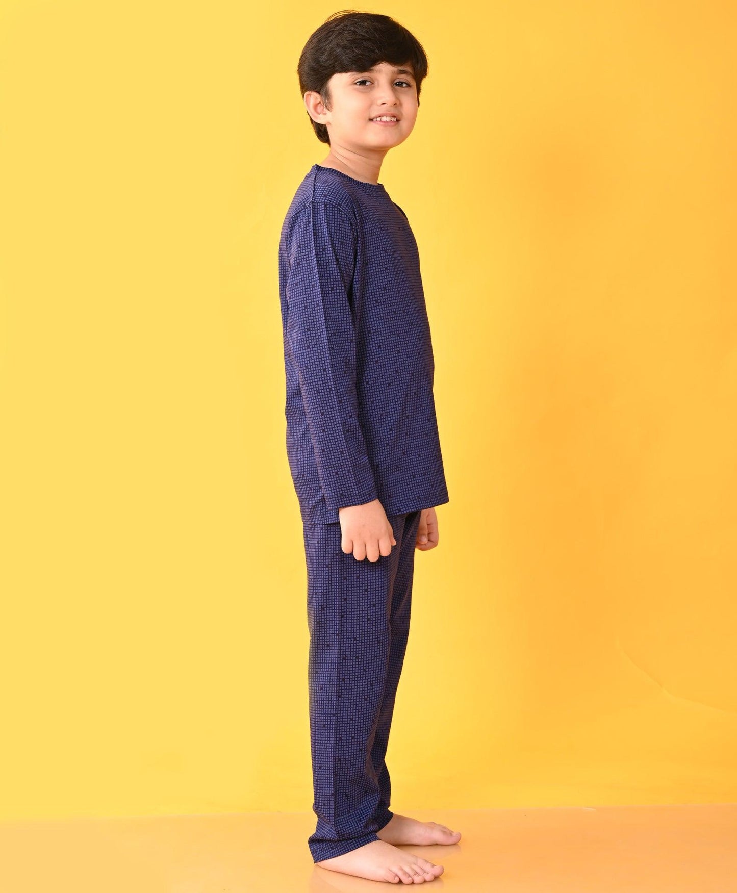 CHECK BLACK PRINT LONG SLEEVE PYJAMA SET - BLUE