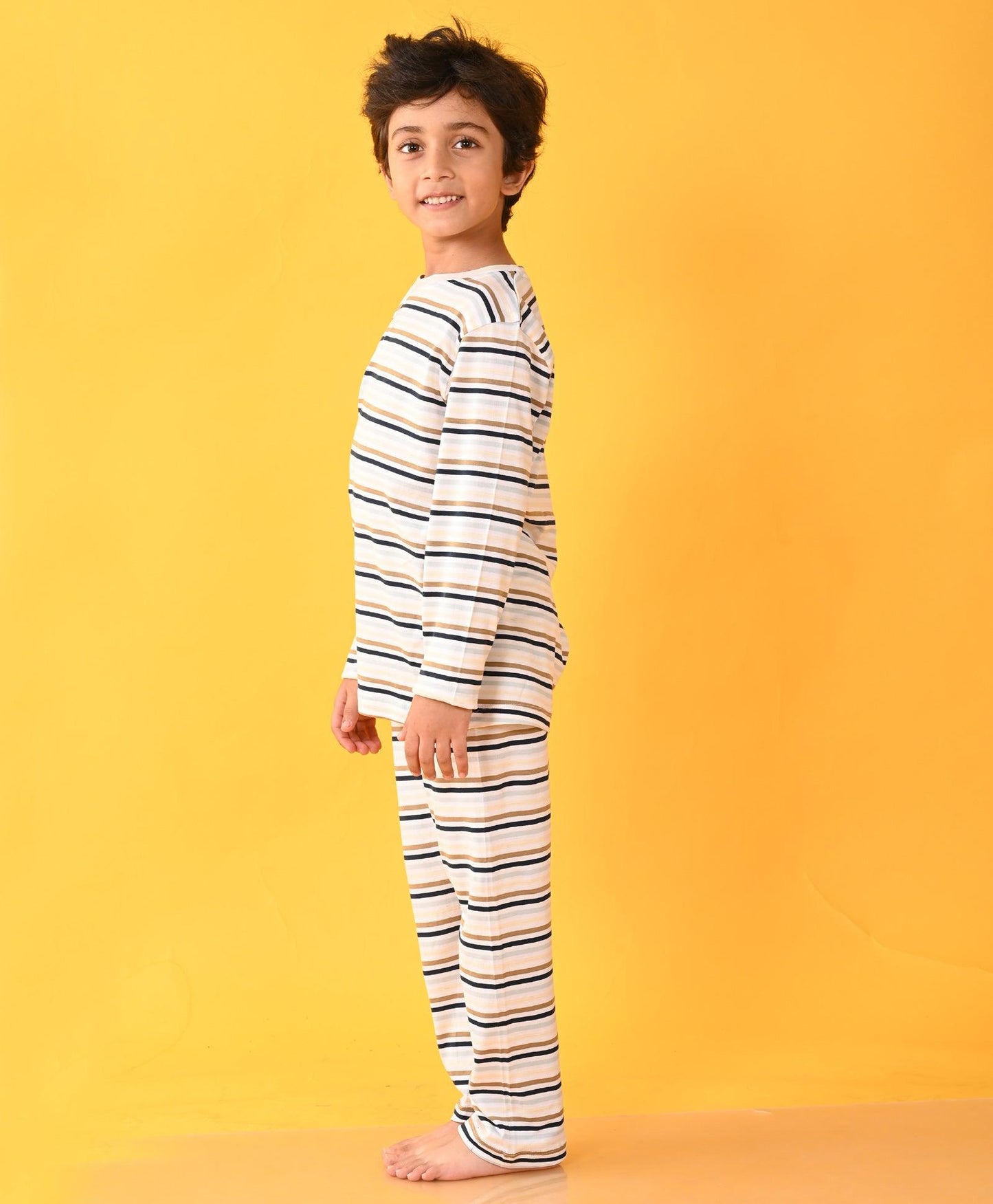 BEIGE ROYAL SKY STRIPED BOYS LONG SLEEVES PYJAMA SET