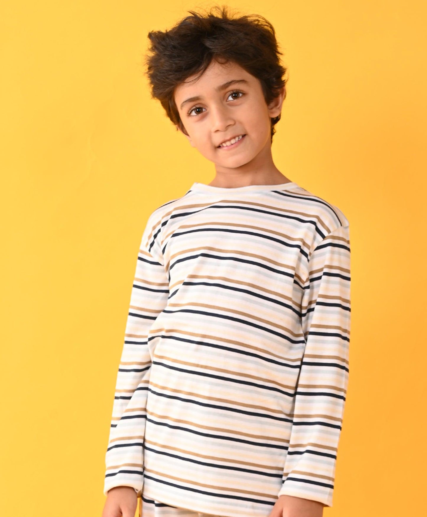 BEIGE ROYAL SKY STRIPED BOYS LONG SLEEVES PYJAMA SET