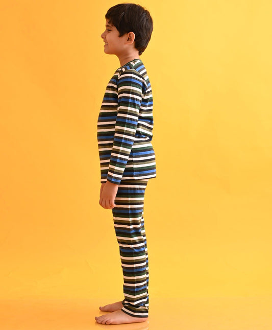 ANTHRA MELANGE BLACK OLIVE STRIPED BOYS LONG SLEEVES PYJAMA SET - Anthrilo