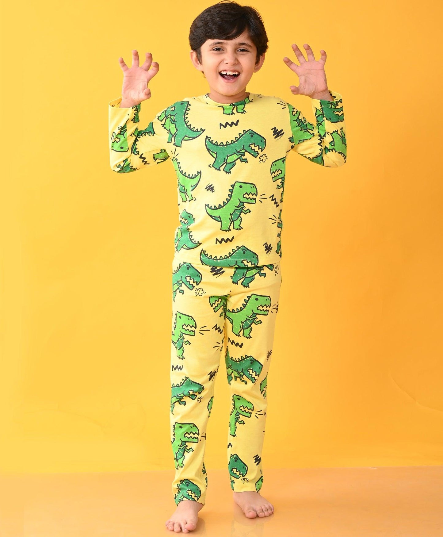 BIG DINOSAUR YELLOW LONG SLEEVES PYJAMA SET - YELLOW