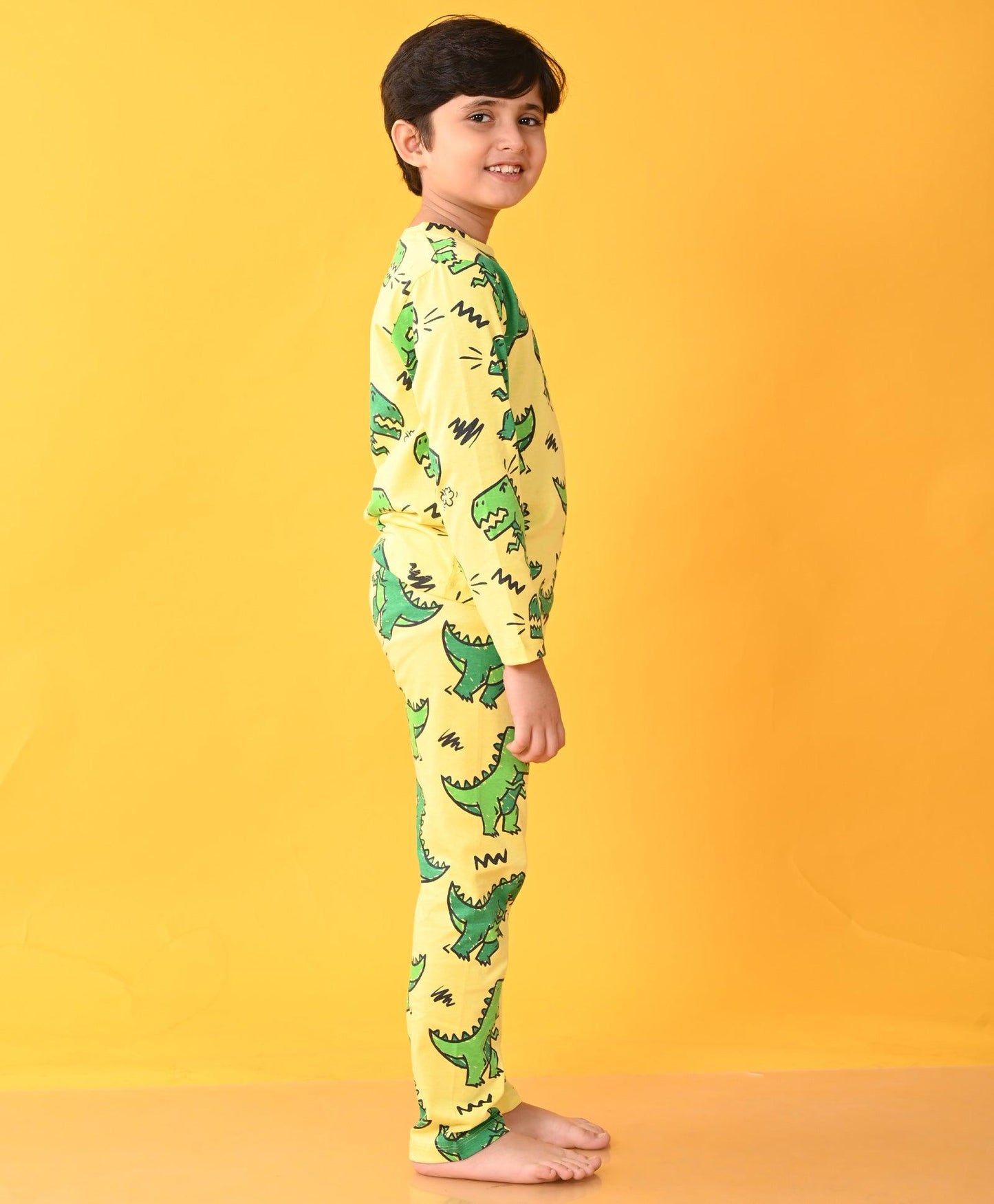 BIG DINOSAUR YELLOW LONG SLEEVES PYJAMA SET - YELLOW