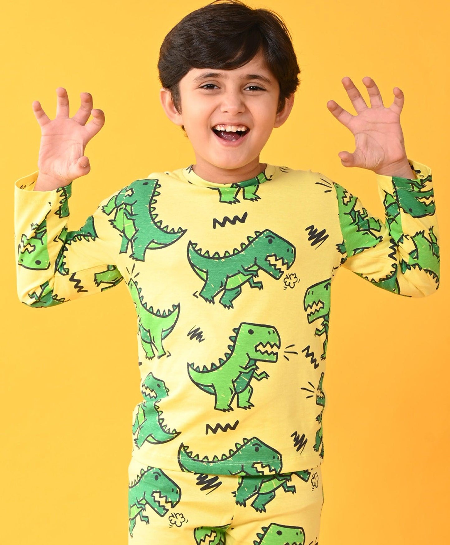 BIG DINOSAUR YELLOW LONG SLEEVES PYJAMA SET - YELLOW