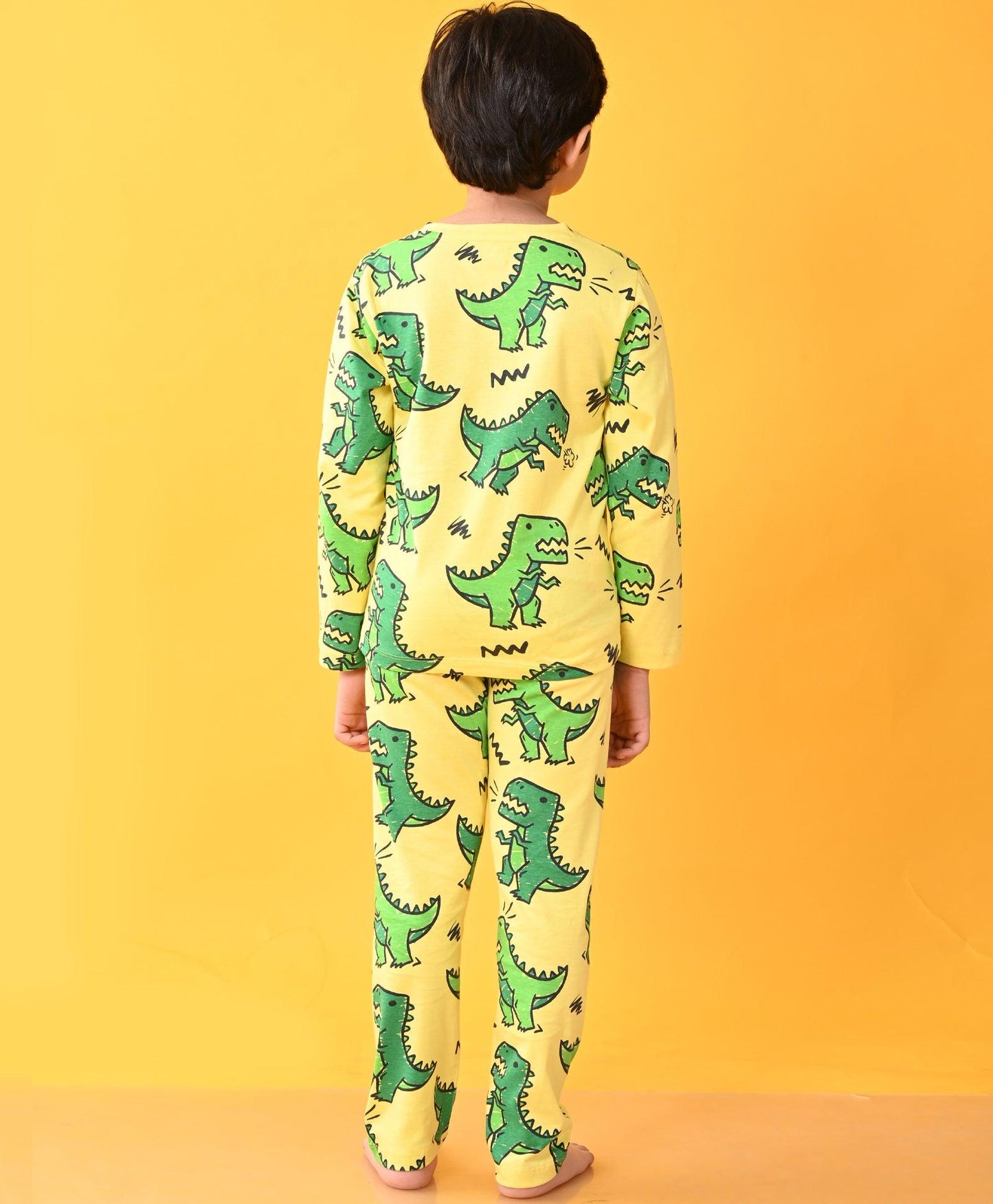 BIG DINOSAUR YELLOW LONG SLEEVES PYJAMA SET - YELLOW