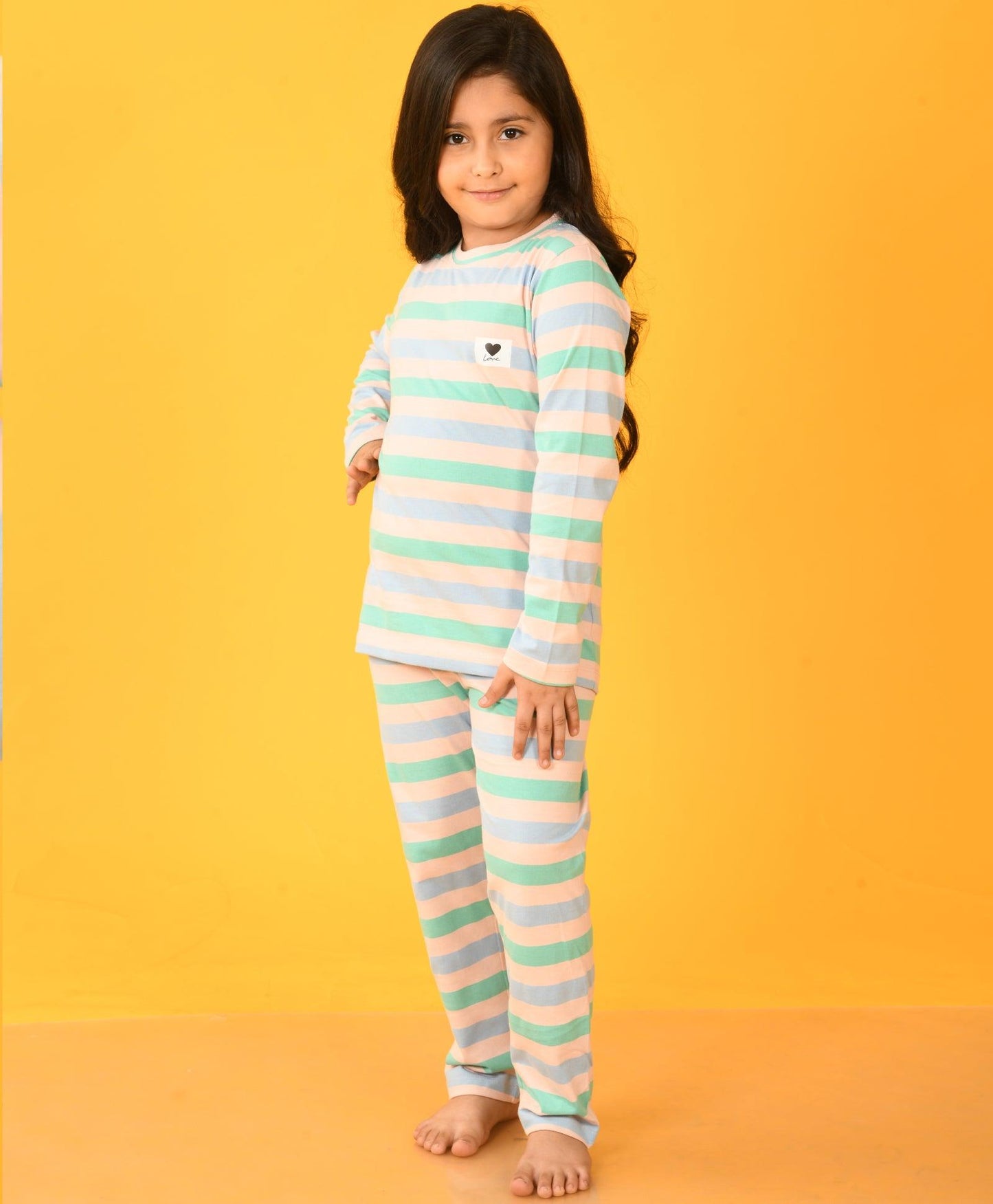 PINK SKY AQUA STRIPED LONG SLEEVES GIRLS PYJAMA SET - Anthrilo