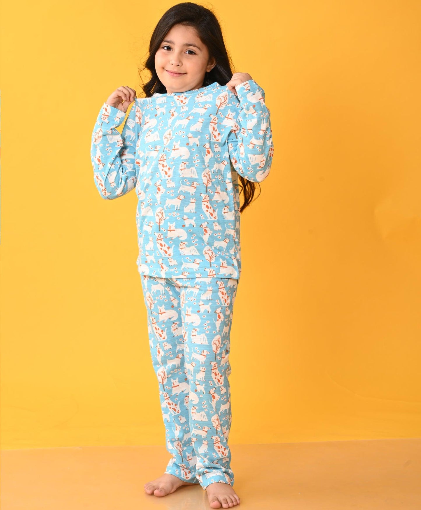 PUPPY LOVE LONG SLEEVES GIRLS PYJAMA SET - BLUE