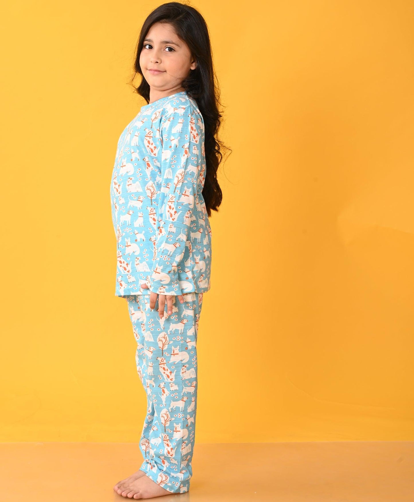 PUPPY LOVE LONG SLEEVES GIRLS PYJAMA SET - BLUE