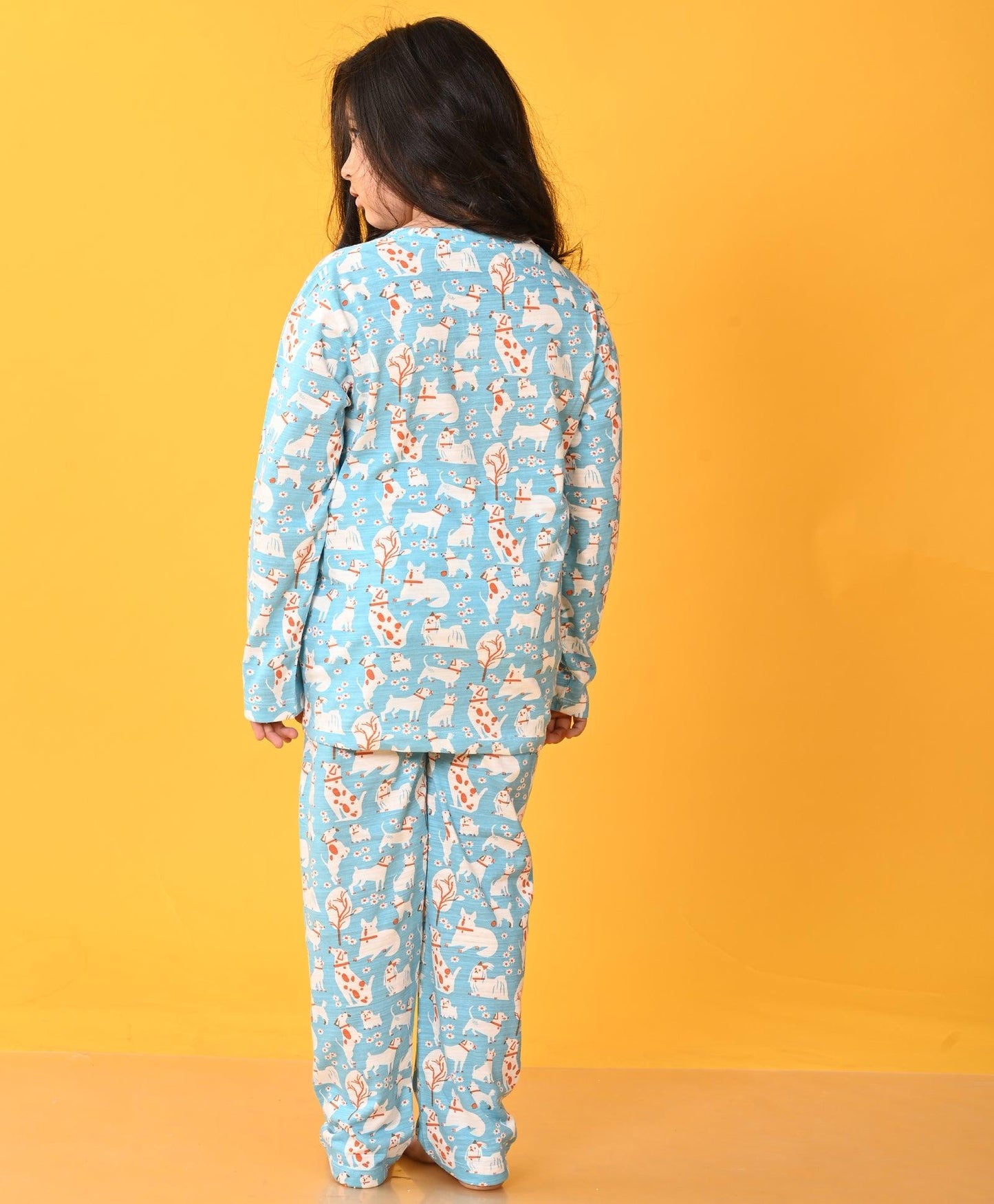 PUPPY LOVE LONG SLEEVES GIRLS PYJAMA SET - BLUE