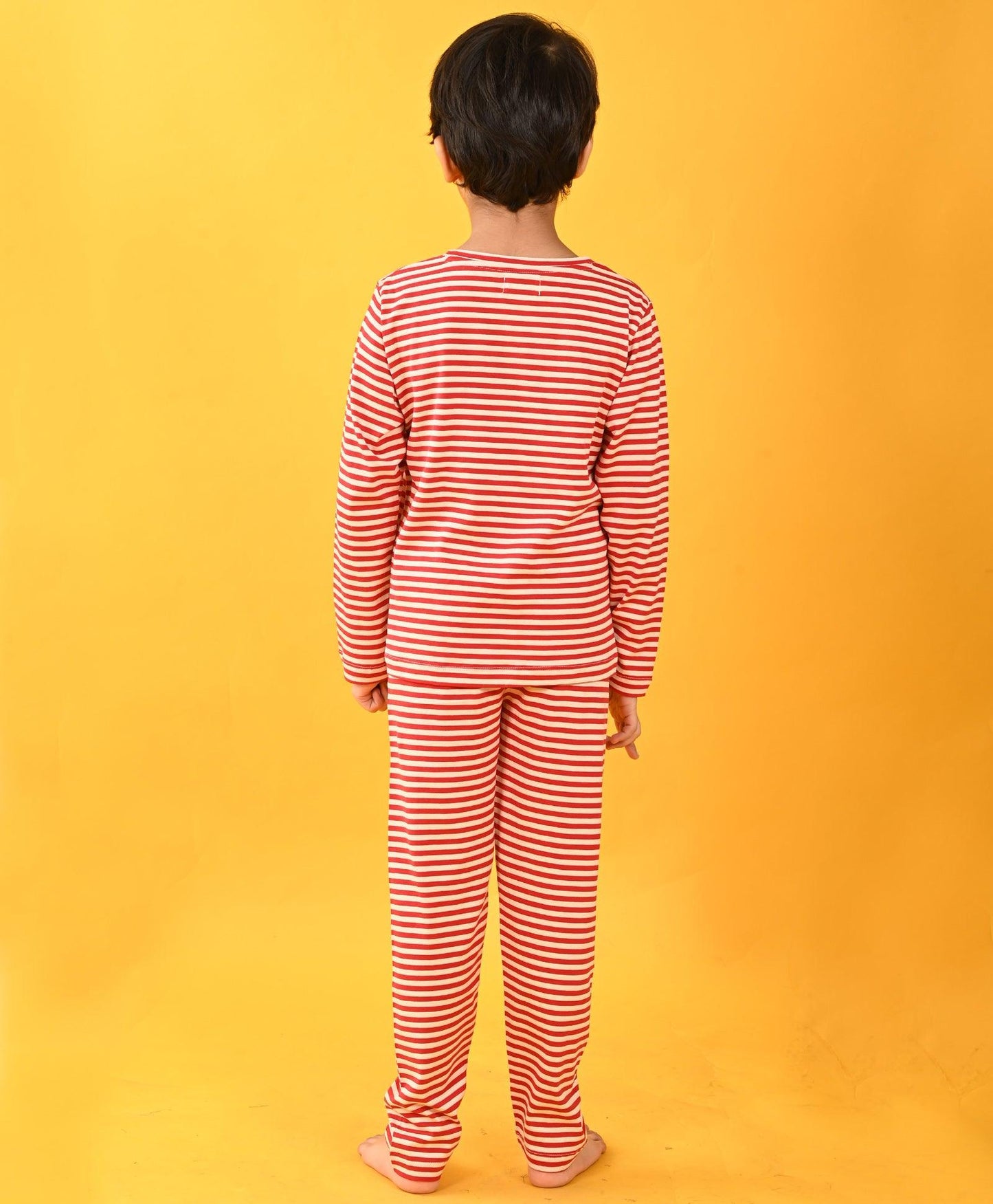 RED WHITE STRIPE BOYS LONG SLEEVE PYJAMA SET - RED/WHITE