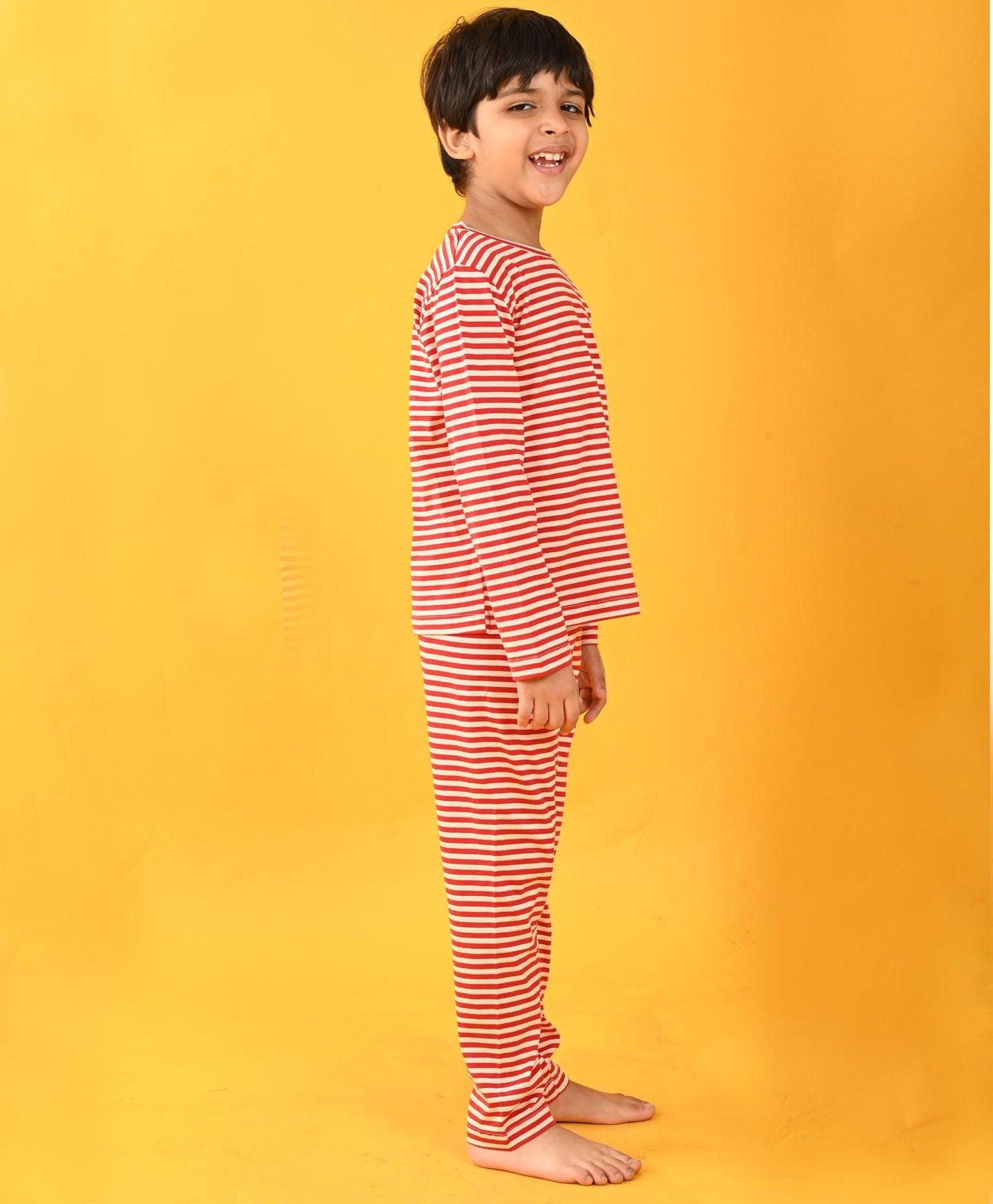 RED WHITE STRIPE BOYS LONG SLEEVE PYJAMA SET - RED/WHITE