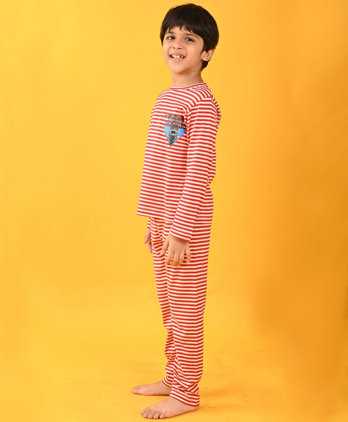 RED WHITE STRIPE BOYS LONG SLEEVE PYJAMA SET - RED/WHITE