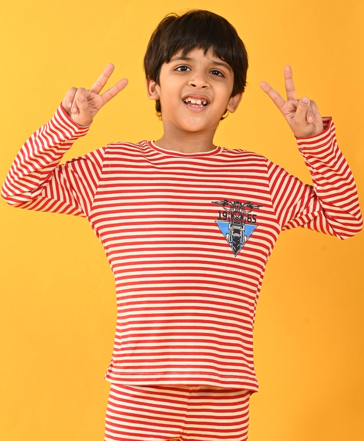 RED WHITE STRIPE BOYS LONG SLEEVE PYJAMA SET - RED/WHITE