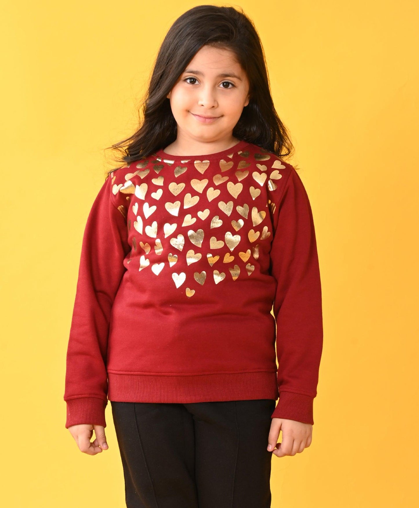 HEART FOIL GIRLS FLEECE SWEATSHIRT - MEHROON