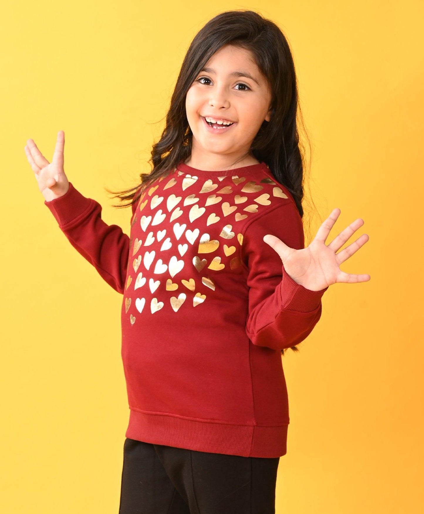 HEART FOIL GIRLS FLEECE SWEATSHIRT - MEHROON