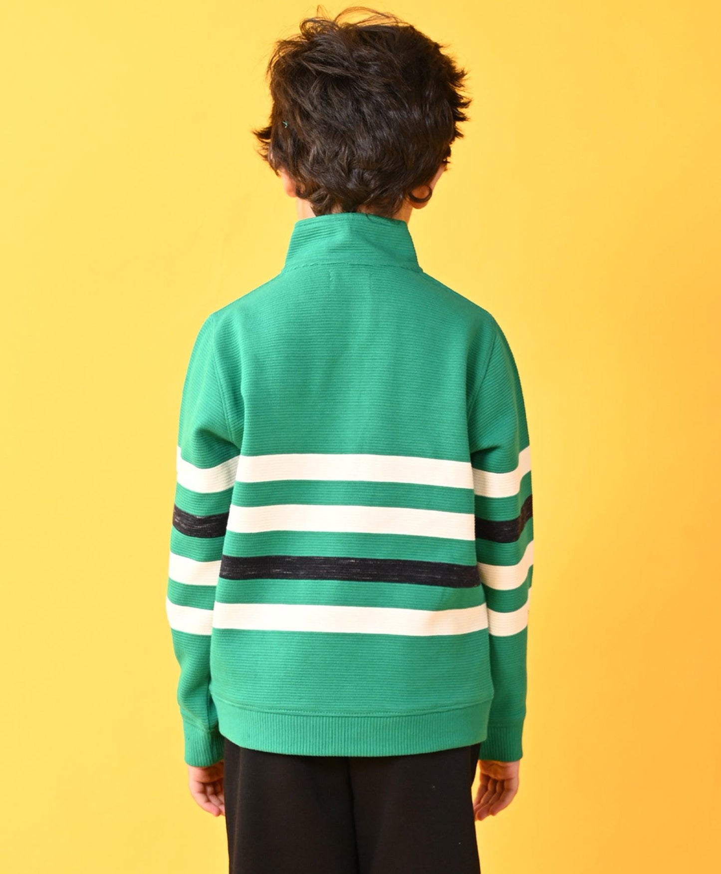 GREEN STRIPER HALF ZIPPER BOYS SWEATSHIRT - GREEN