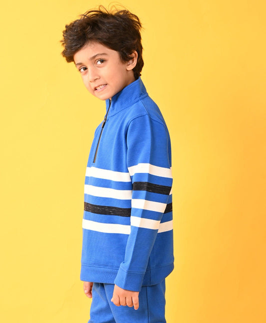 ROYAL STRIPER HALF ZIPPER BOYS SWEATSHIRT - ROYAL - Anthrilo