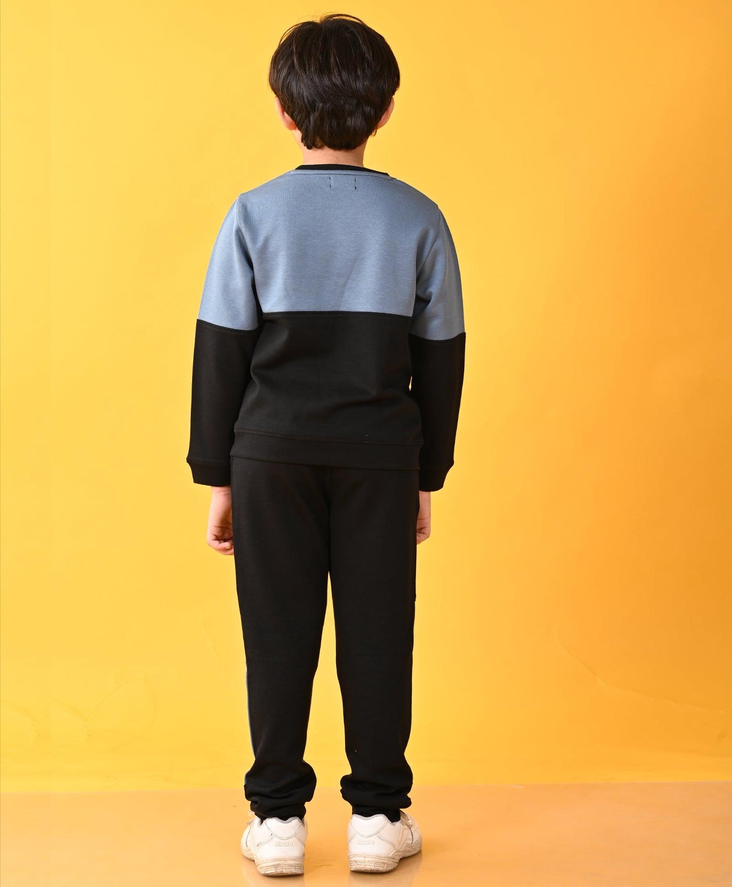 BLACK BLUE INTERLOCK BOYS SWEATSHIRT JOGGER SET - BLACK
