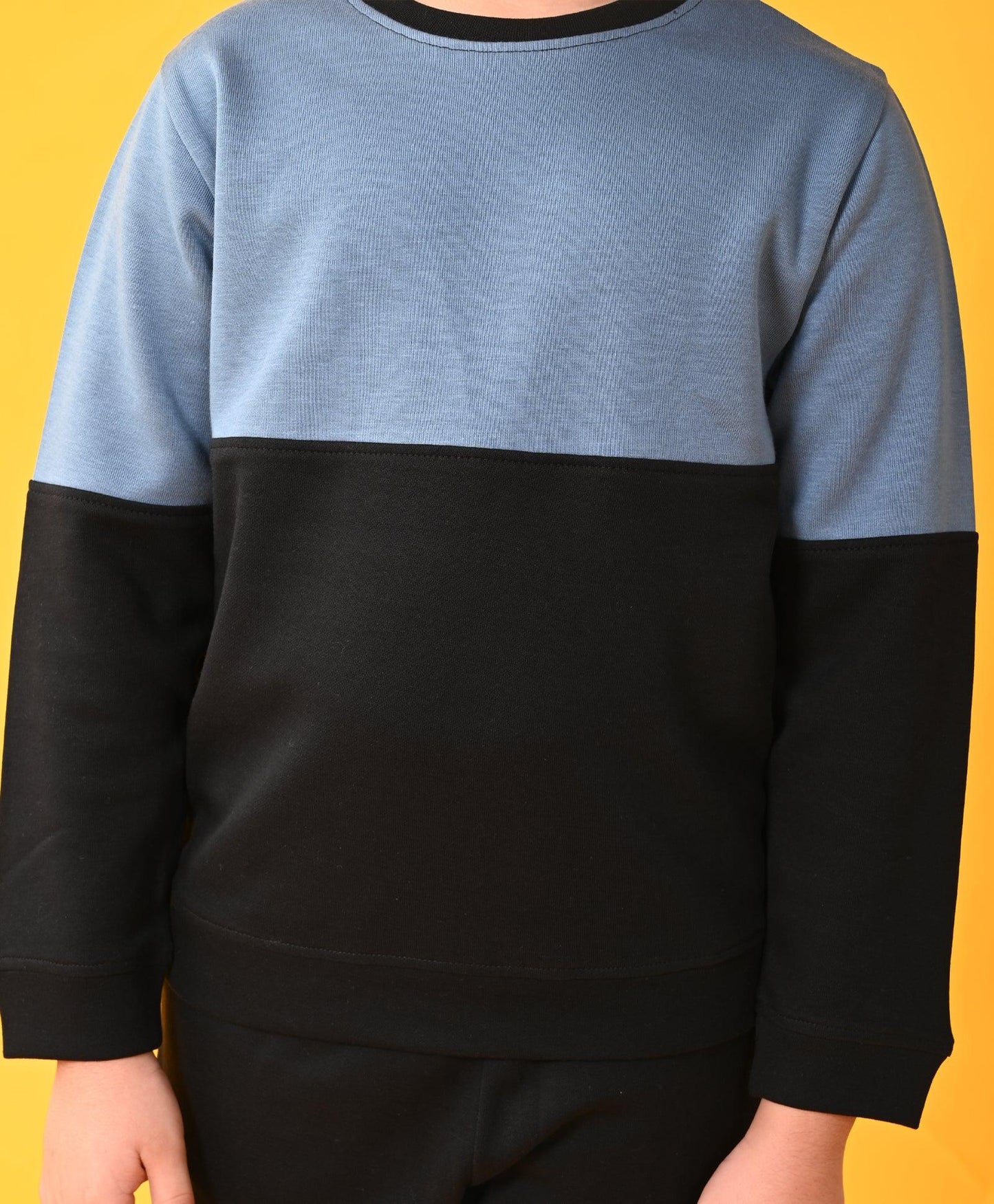 BLACK BLUE INTERLOCK BOYS SWEATSHIRT JOGGER SET - BLACK