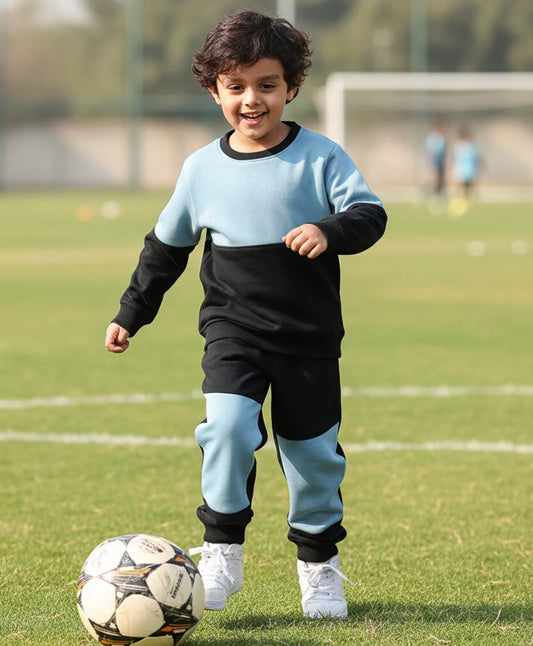 BLACK BLUE INTERLOCK BOYS FLEECE JOGGER SET - BLACK/BLUE