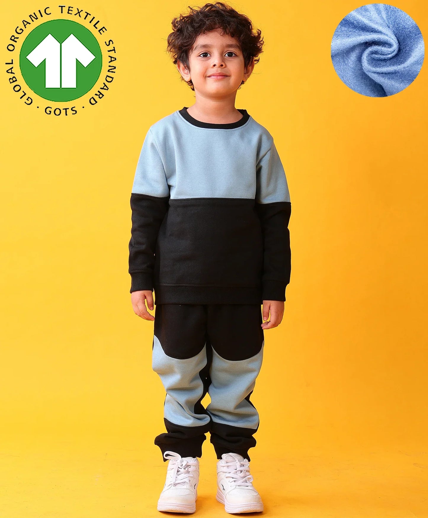 BLACK BLUE INTERLOCK BOYS FLEECE JOGGER SET - BLACK/BLUE