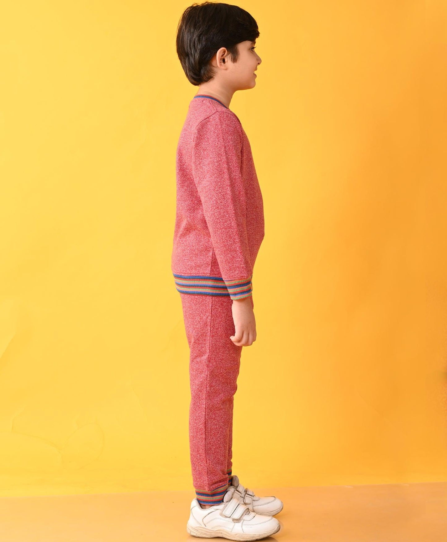 RED SPACE DYED RIBBED FLEECE SWEATSHIRT JOGGER SET - RED