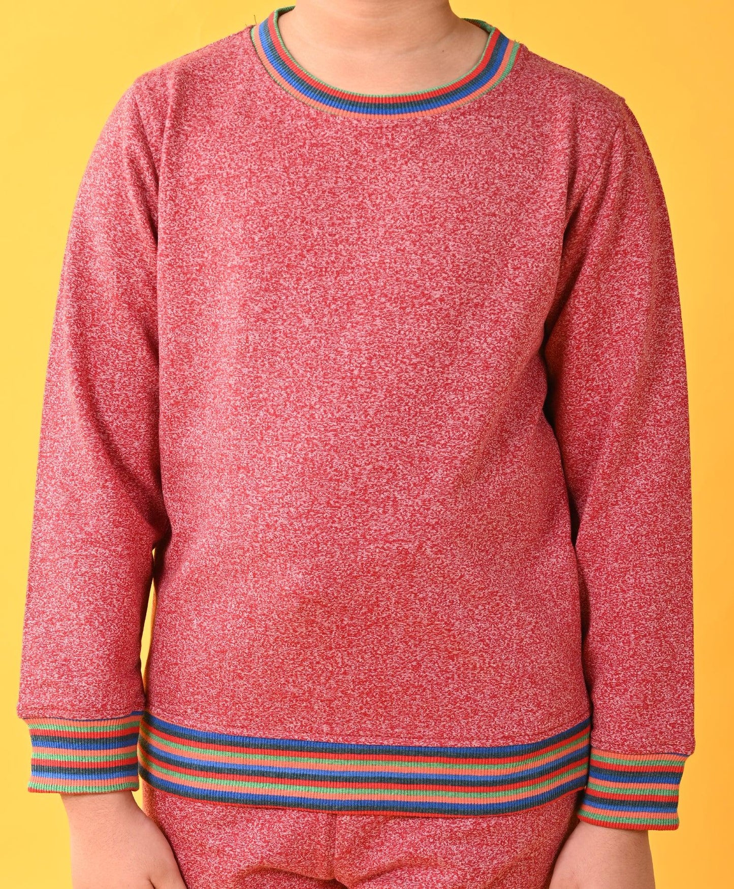 RED SPACE DYED RIBBED FLEECE SWEATSHIRT JOGGER SET - RED