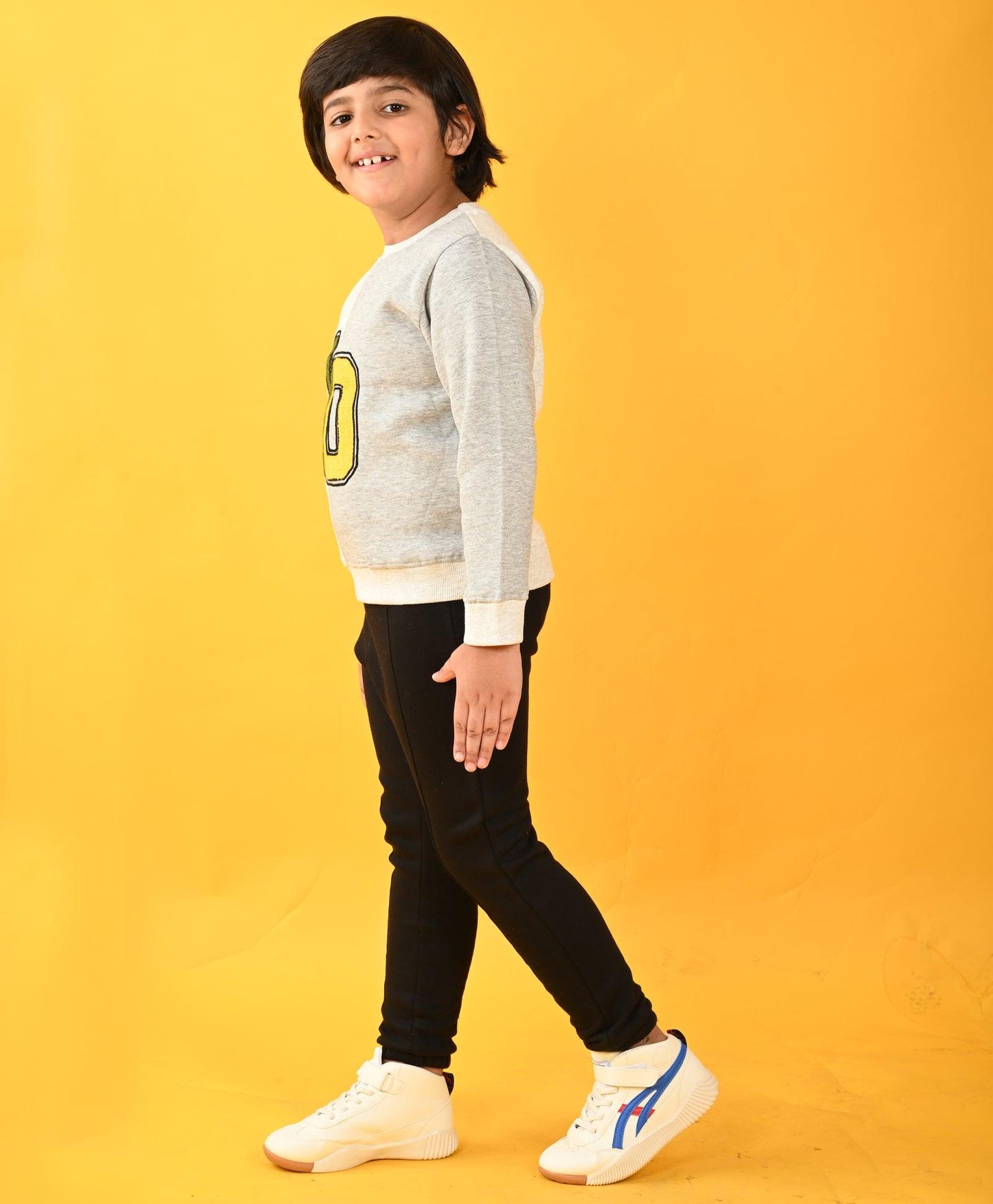 TEN MELANGE BLACK FLEECE SWEATSHIRT JOGGER SET - GREY / BLACK