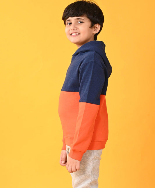 ORANGE NAVY COLOR BLOCK BOYS HOODIE - NAVY - Anthrilo