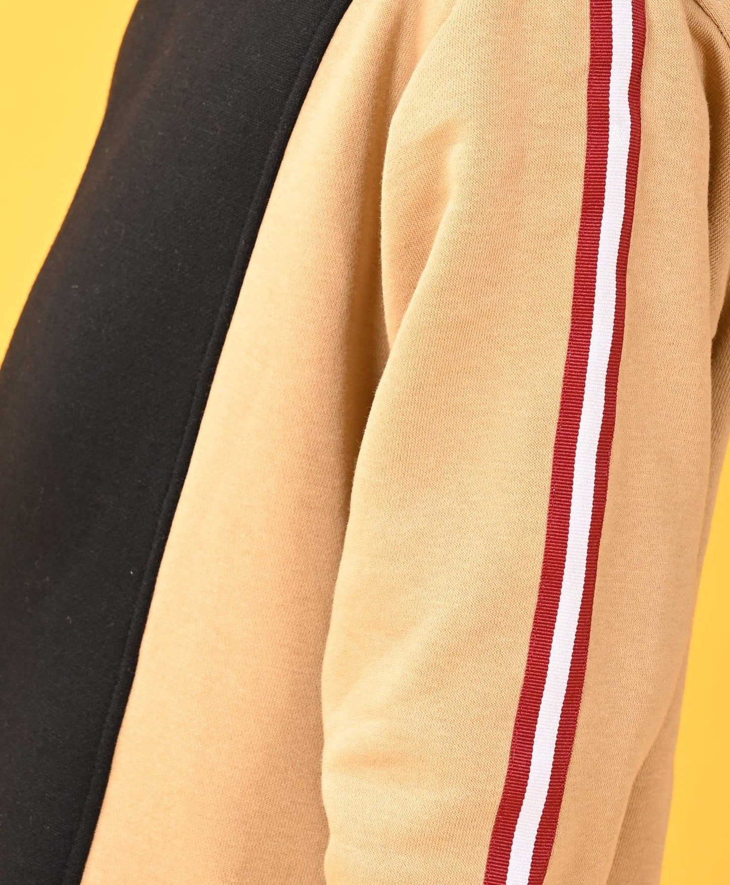 BLACK BEIGE SIDE TAPE HOODIE FLEECE JOGGER SET - BLACK