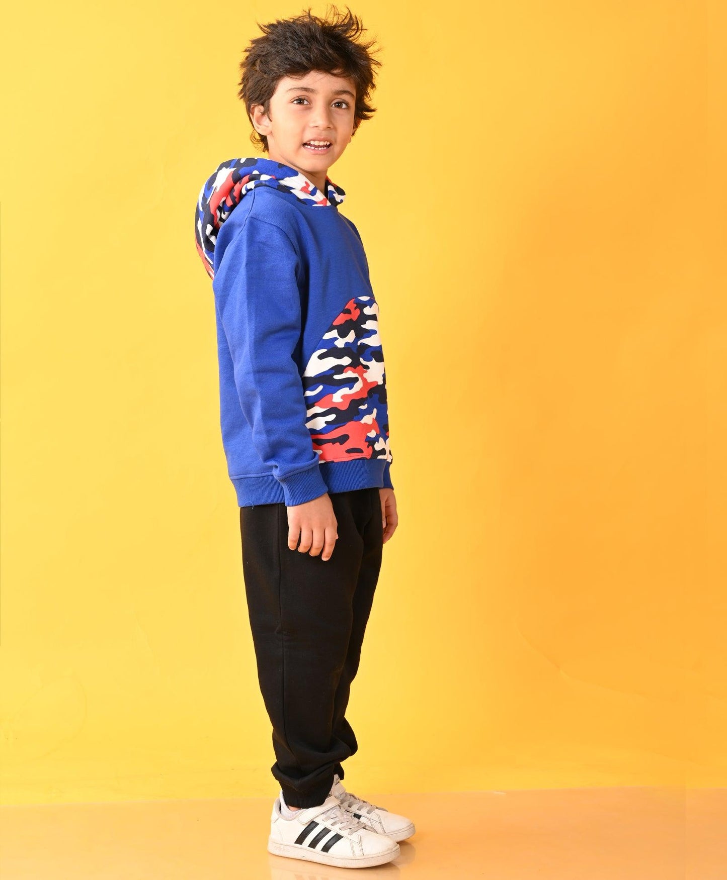 CAMOUFLAGE HOODIE BLACK FLEECE JOGGER SET - BLUE / BLACK